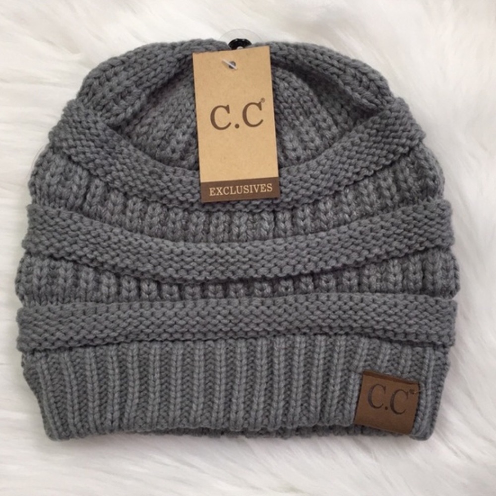 CC gray beanie hat